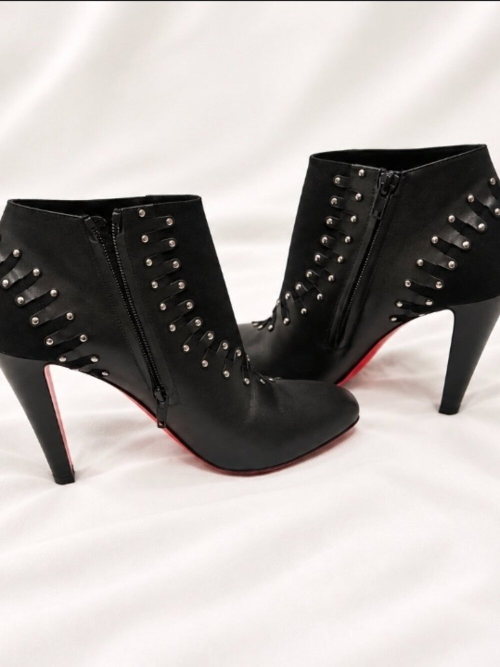 Christian Louboutin Black Suede Leather Studded Ankle Boots Booties 42